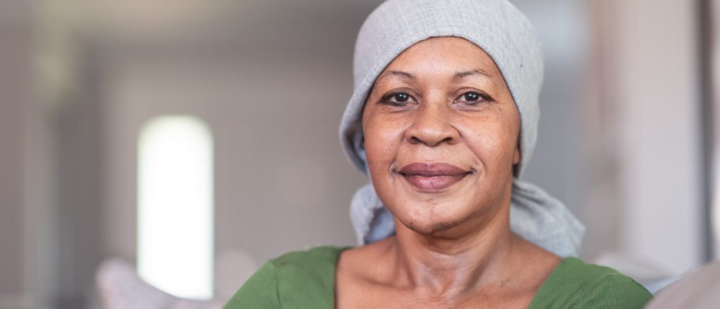 cancer patient wearing headscarf